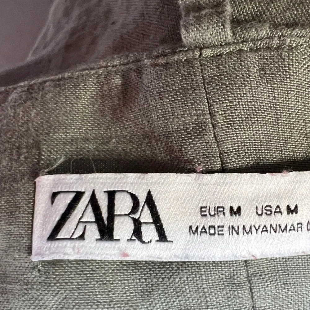 Zara‎ Womens Olive Green 100% Linen Halter Wide Leg Jumpsuit Size Medium